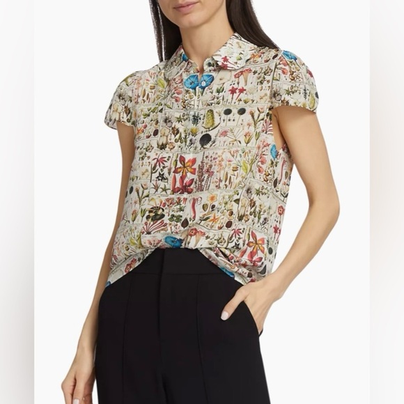 Alice + Olivia Women’s Joy Illustrated Silk Blouse Size L - Picture 5 of 10